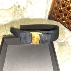 Salvatore Ferragamo Black Grosgrain Vara Headband with Gold Logo
